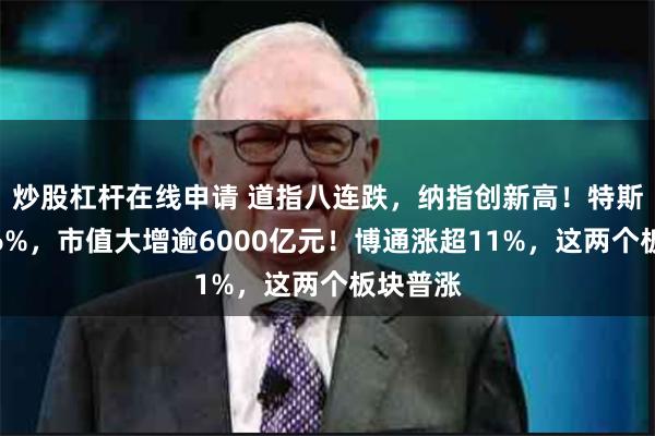 炒股杠杆在线申请 道指八连跌，纳指创新高！特斯拉涨超6%，市值大增逾6000亿元！博通涨超11%，这两个板块普涨