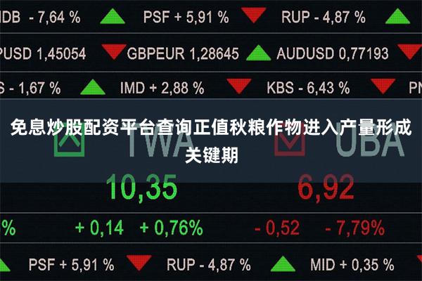 免息炒股配资平台查询正值秋粮作物进入产量形成关键期